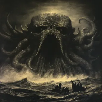 Mythical sea creature rising from the sea depths surrounded by sailors - Image 4