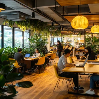 Freelancers working in a spacious co-working area with plants - Image 4