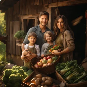 Family posing in front of traditional root cellar. - Image 4