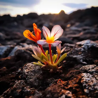 Macro shot of colorful flowers growing in volcanic soil - Image 2