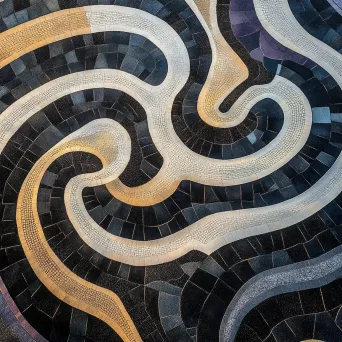 Aerial view of an intricate labyrinth at dawn rendered in Orphist style - Image 3