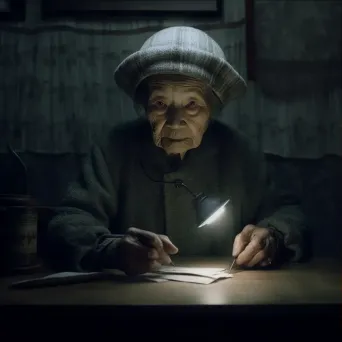 Elderly woman knitting under the soft glow of a table lamp - Image 3