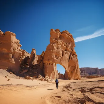 Hiker exploring towering desert rock formations under blue sky - Image 2