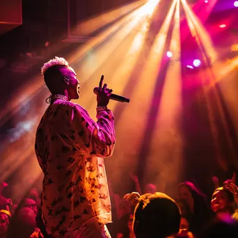 Vocalist engaging with crowd during a vibrant performance. - Image 3