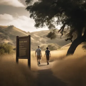 Couple walking in national park with conservation signage - Image 3