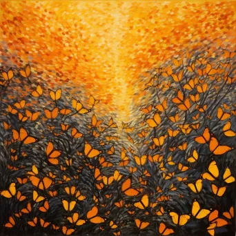 Artwork showing migration pattern of monarch butterflies using pointillism technique - Image 4