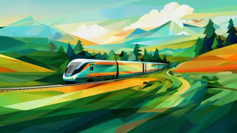 Cubist Low Poly Countryside Train