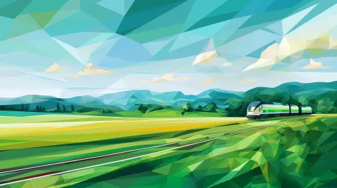 Low poly high-speed train in cubist style traveling through vibrant countryside - Image 2