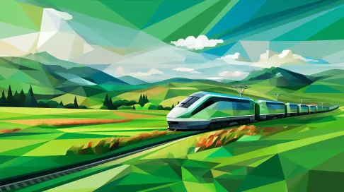 Low poly high-speed train in cubist style traveling through vibrant countryside - Image 4