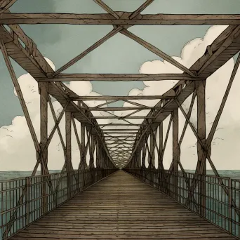 Geometric shapes formed by girders and beams of a bridge against the sky - Image 4