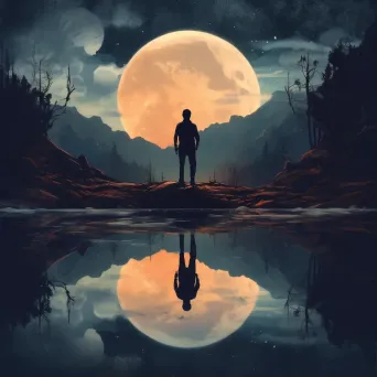 Man by river looking at moon