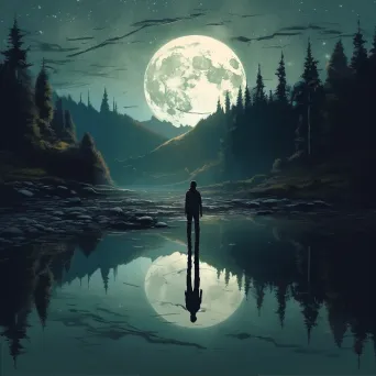 Man Contemplating Moon Reflection in River