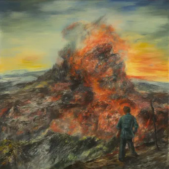 Person looking into volcanic crater with lava - Image 3