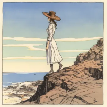 Artistic depiction of person standing on cliff edge, symbolizing anticipation of new journey - Image 1