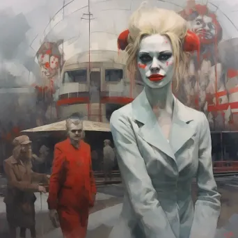 Image of a sinister carnival with abandoned rides and lifelike clown faces - Image 4