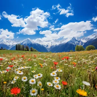 High-altitude meadow with wildflowers and snow-capped peaks - Image 2