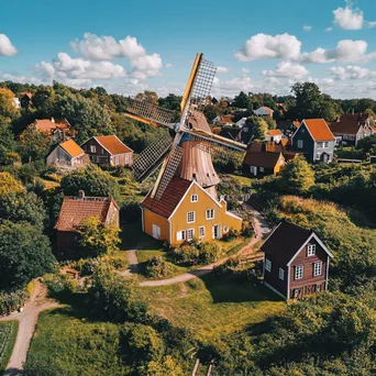 Colorful windmill in Scandinavian village - Image 1