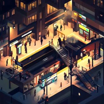 Low poly isometric view of a bustling subway station - Image 2