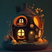 Image of a pumpkin cottage with glowing windows and cinnamon-scented smoke - Image 2