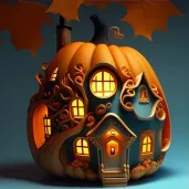 Image of a pumpkin cottage with glowing windows and cinnamon-scented smoke - Image 3