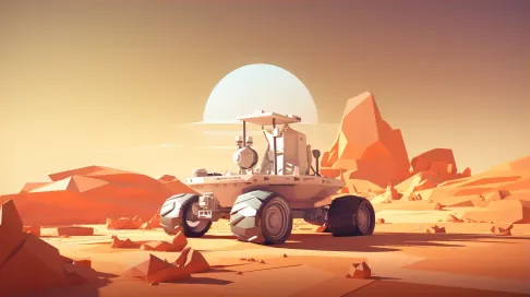 Low poly space rover on an alien planet with twin suns in Cubist style - Image 3