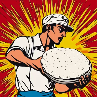 Pop art style baker energetically tossing pizza dough - Image 3