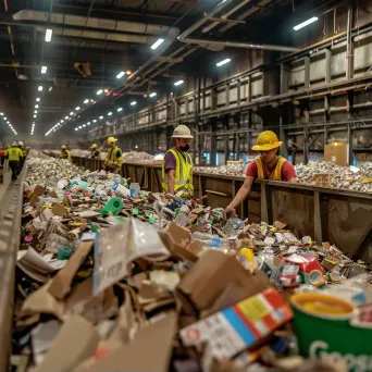 Workers sorting recyclable materials at a recycling plant - Image 1