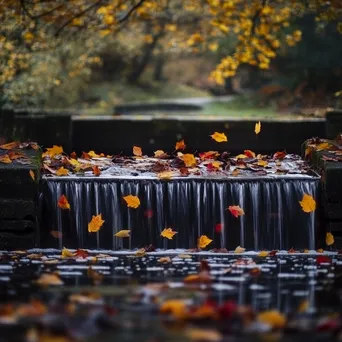 Traditional weir with autumn leaves falling around it - Image 2