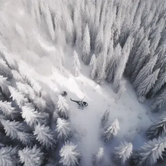 Snowy forest aerial view with helicopters on rescue mission, winter scene - Image 3