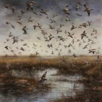 Scenic image of birds taking flight in a wild marshland - Image 3