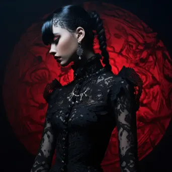 Gothic-style vampire adorned with lace-patterned body paint under a spectral moonlight - Image 3