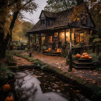 Watermill with pumpkins at sunset - Image 4