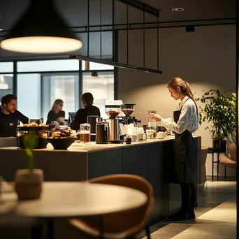 Barista preparing drinks at a stylish office coffee station - Image 1