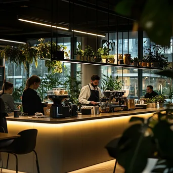 Barista preparing drinks at a stylish office coffee station - Image 2