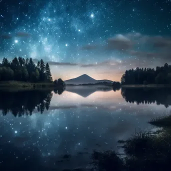 Cygnus constellation reflected in lake at night - Image 4