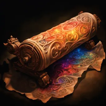 Image of an ancient scroll with glowing and unknown symbols - Image 1