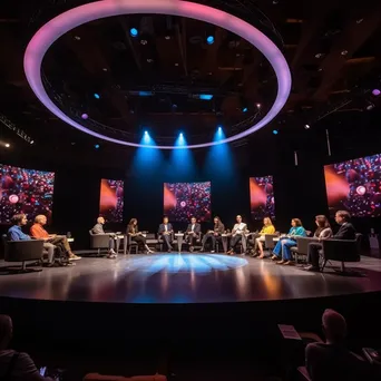 Diverse experts on a panel discussing in an auditorium - Image 3