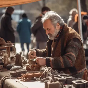 Traditional craft fair in the city square with artisans showcasing handmade goods - Image 2