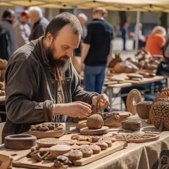 Traditional craft fair in the city square with artisans showcasing handmade goods - Image 4