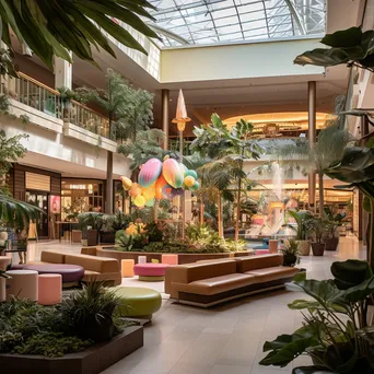 Lively mall atrium filled with shoppers and colorful decor. - Image 2