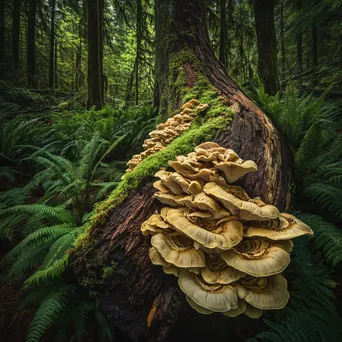 Mushrooms sprouting from a fallen tree trunk - Image 2