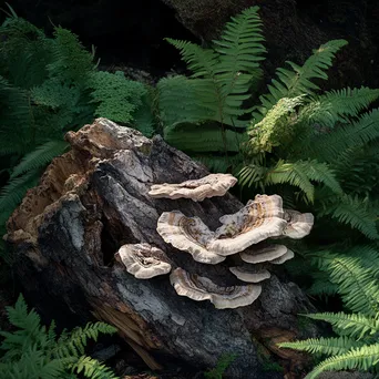 Mushrooms sprouting from a fallen tree trunk - Image 4