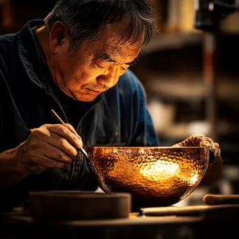 Craftsperson shaping a copper bowl - Image 2