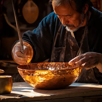 Craftsperson shaping a copper bowl - Image 3