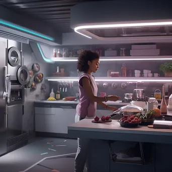 Woman cooking with technology in a modern kitchen - Image 1