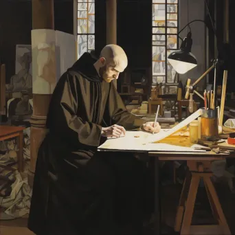 Monk crafting an illuminated manuscript in a secluded monastery - Image 4