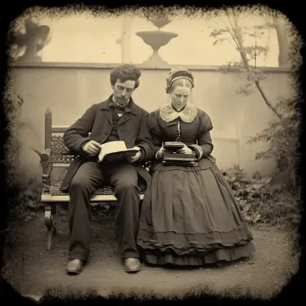 Couple on a park bench engrossed in their own e-books - Image 2