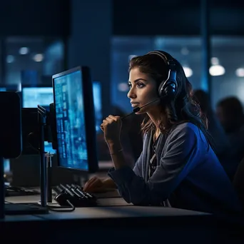 Female customer service agent on a call in a modern workspace - Image 1