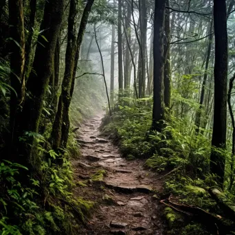 Mountain trail in dense forest with asymmetric trees on Nikon Z7 II - Image 2