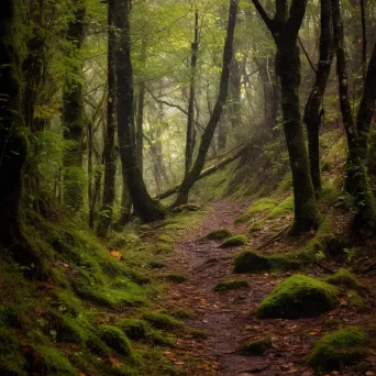 Mountain Trail in Dense Forest